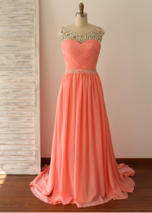 Beaded Ruched Chiffon Gorgeous Prom Dress